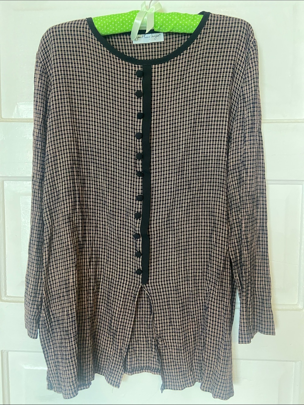 Vintage Jonathan Logan Black Trim Windowpane Check Women's Tunic M